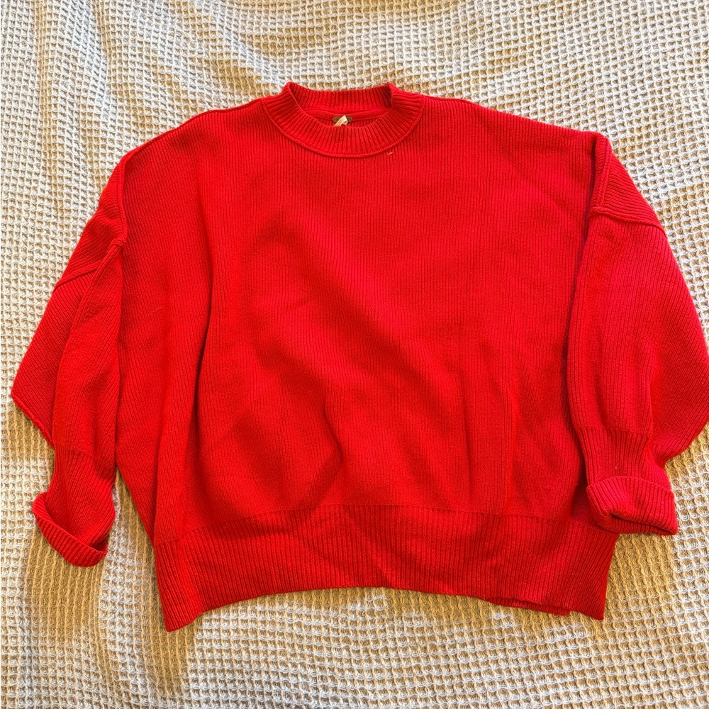 Free People Red Oversized Sweater